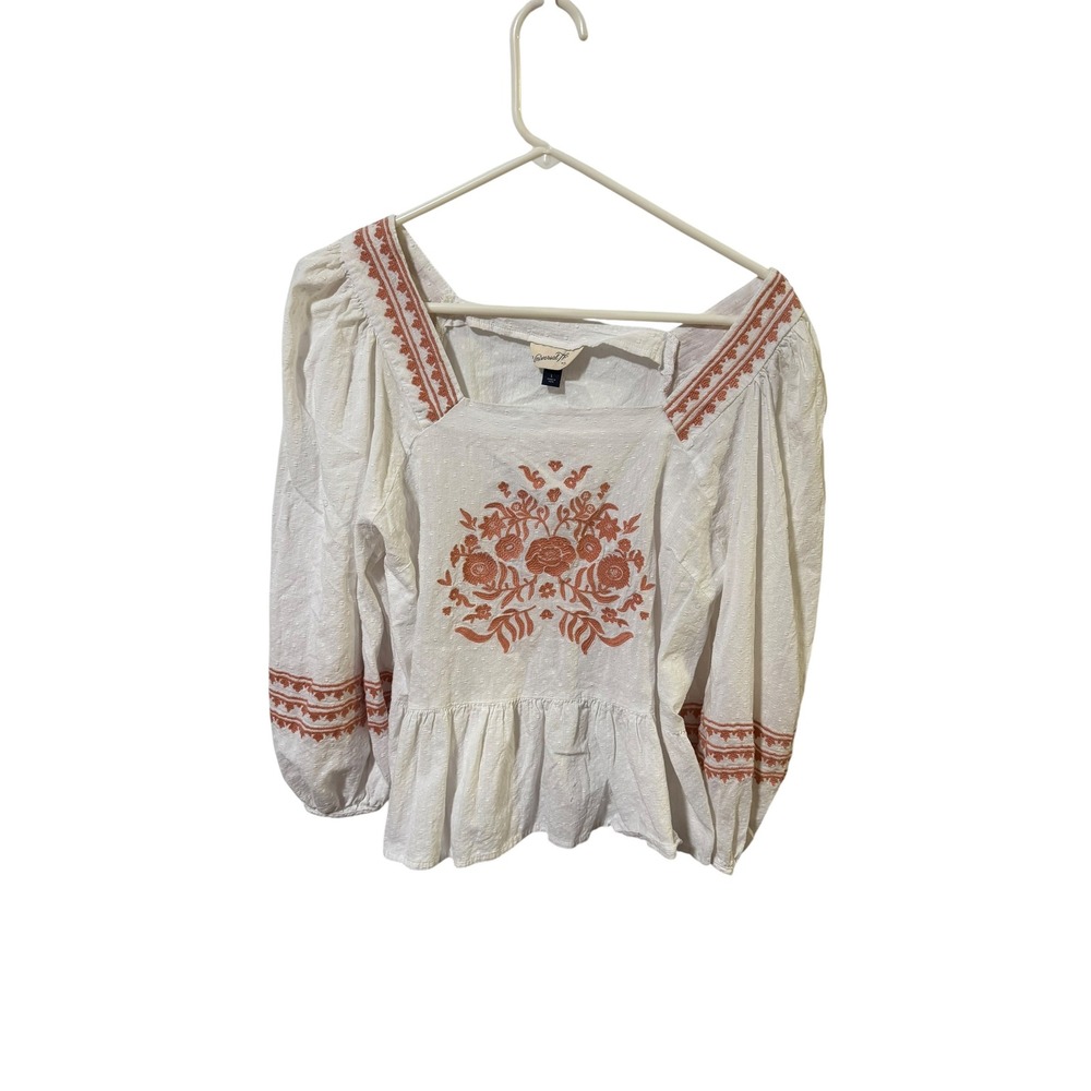 Universal Thread Size Large White Embroidered Peplum Blouse Boho
